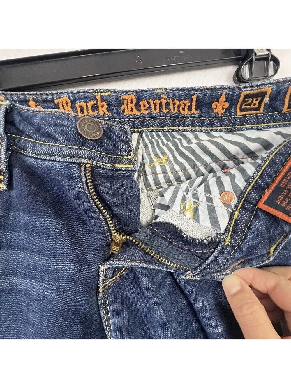 Rock Revival Women Jessica Skinny Jeans Rhinestones Logo Size 28 x 30